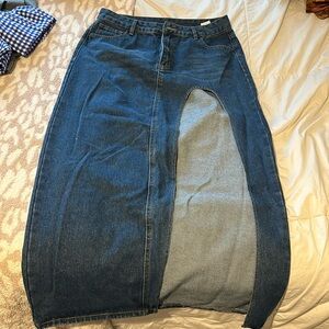 Dark Wash Long Denim Skirt